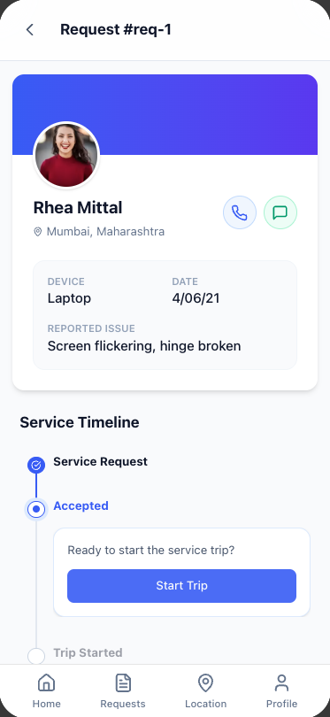 Technician in-app client info screen